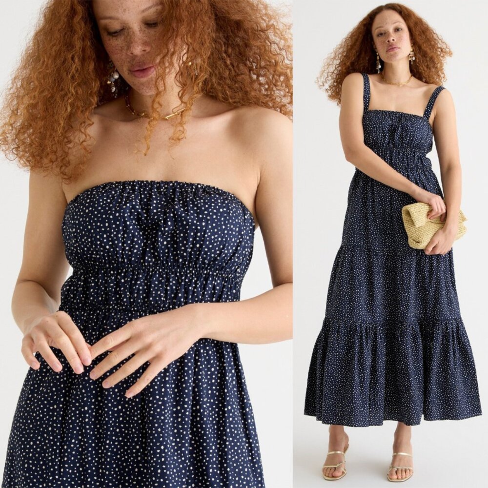 J. Crew Navy Blue Polka Dot Midi Dress